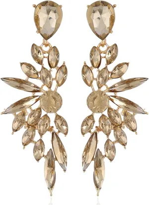 Bridal Rhinestone Statement Earrings for Women Big Cluster Dangle Earrings Large Cubic Zirconia Wedding Party Prom Long Earrings for Women Jewelry