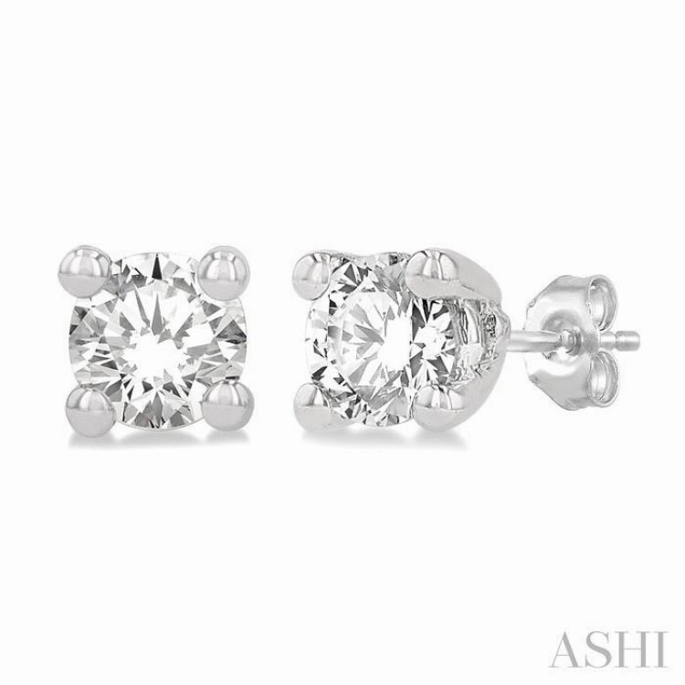 Exquisite Sparkle Styled Finish 1/20 ctw Round Cut Diamond Stud Earring in 14K White Gold