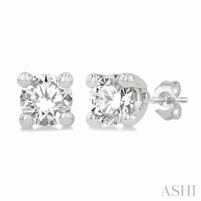 Exquisite Sparkle Styled Finish 1/20 ctw Round Cut Diamond Stud Earring in 14K White Gold