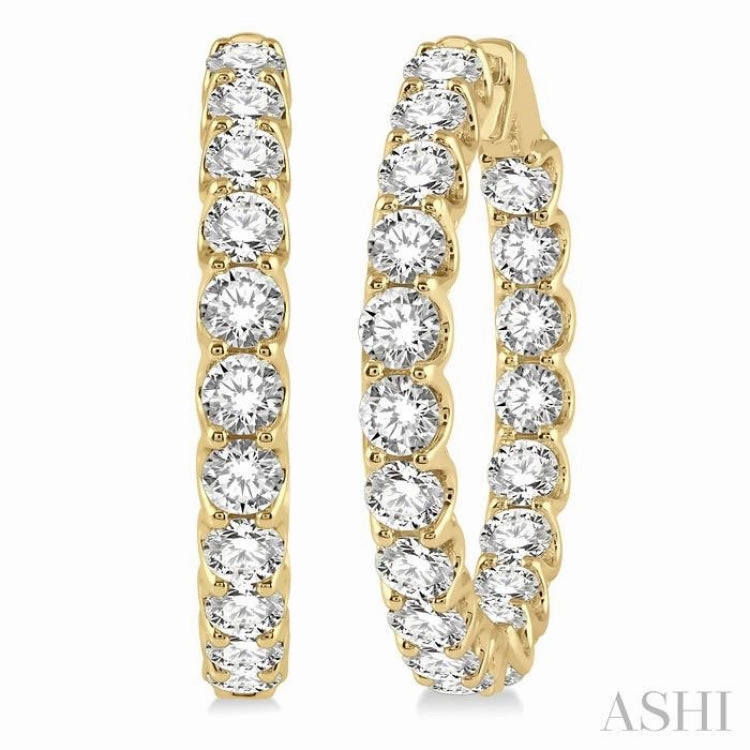 Bold Glance 10 Ctw Inside-Out Round Cut Diamond Hoop Earrings in 14K Yellow Gold