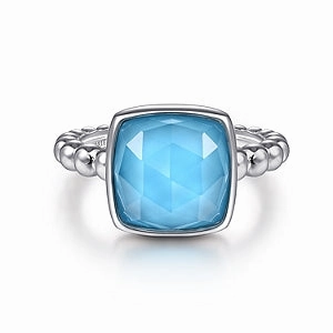 Bold Layer Fashionable Accent 925 Sterling Silver Turquoise Halo Signet Ring Regular