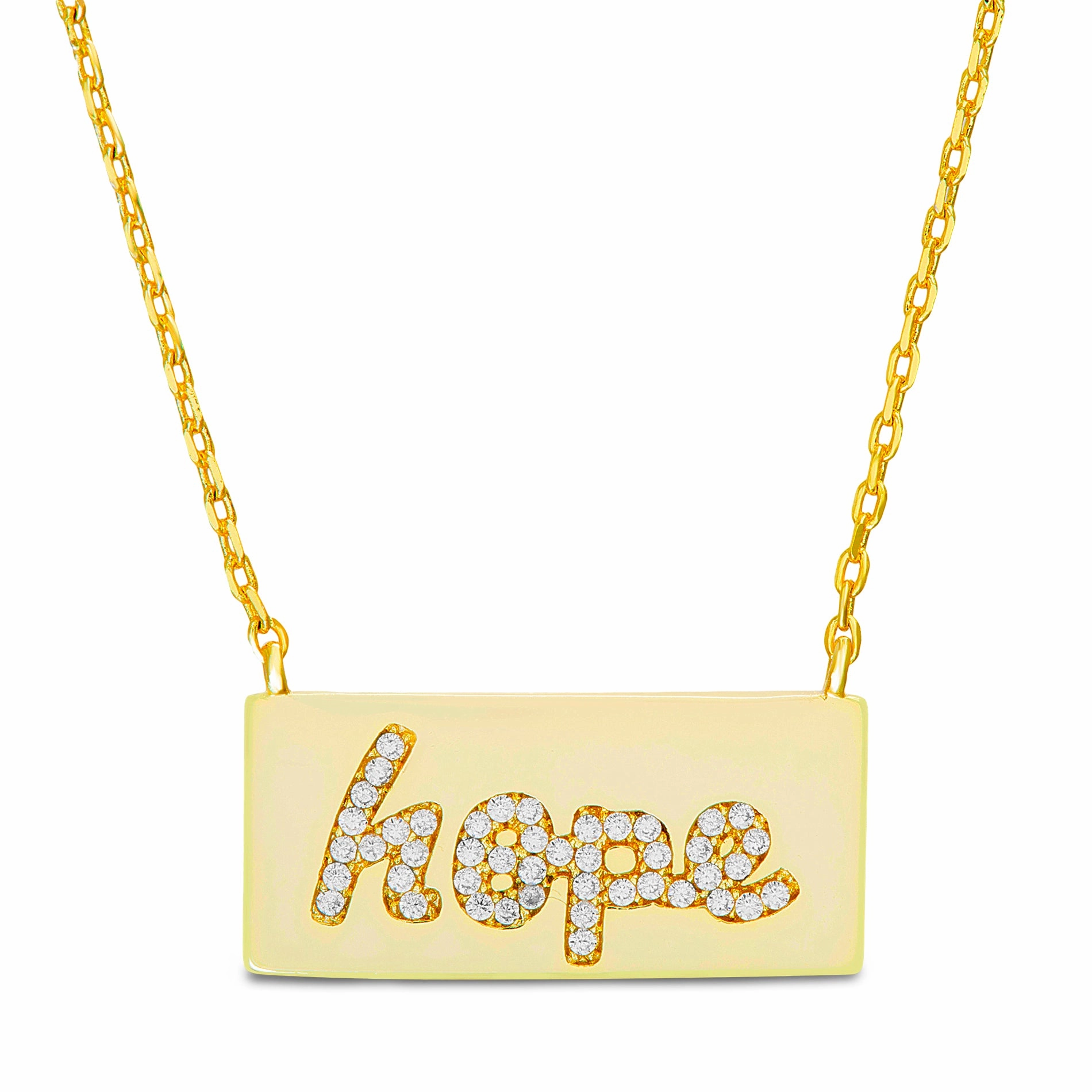 Lesa Michele Cubic Zirconia Inspirational Bar Necklace in Yellow Gold Plated Sterling Silver confident look Rare Accessory