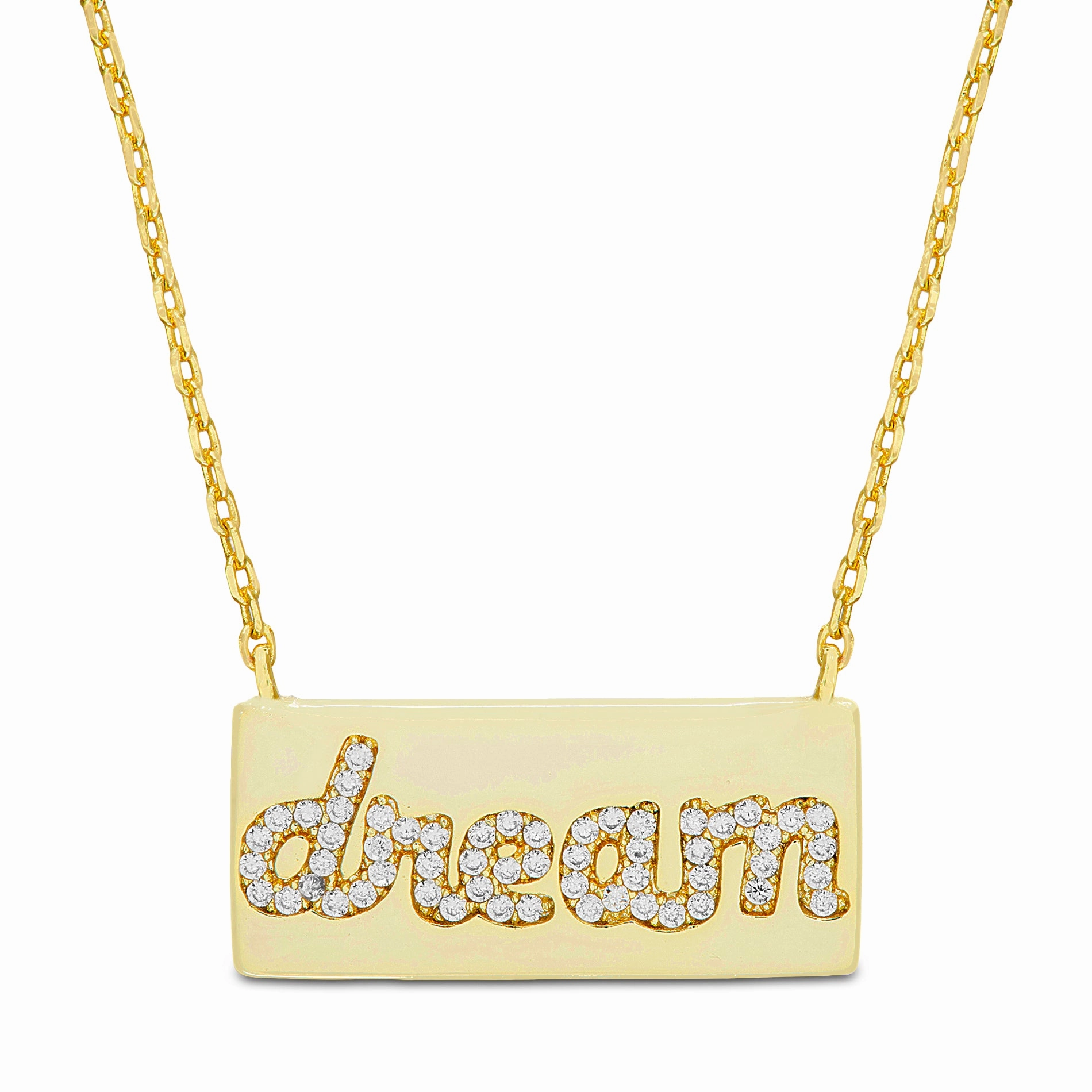 Premium Ornament Ethnic Jewelry Lesa Michele Cubic Zirconia Inspirational Bar Necklace in Yellow Gold Plated Sterling Silver