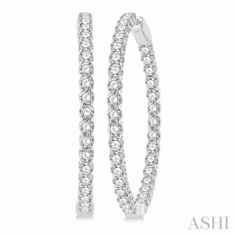 Exclusive Shine Glowing Feature 7 Ctw Inside-Out Round Cut Diamond 1 1/2 Inch Hoop Earrings in 14K White Gold