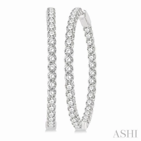 Exclusive Shine Glowing Feature 7 Ctw Inside-Out Round Cut Diamond 1 1/2 Inch Hoop Earrings in 14K White Gold