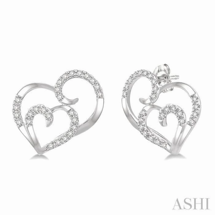 1/6 ctw Double Heart Round Cut Diamond Earrings in 10K White Gold Sunset Style Creative Feature