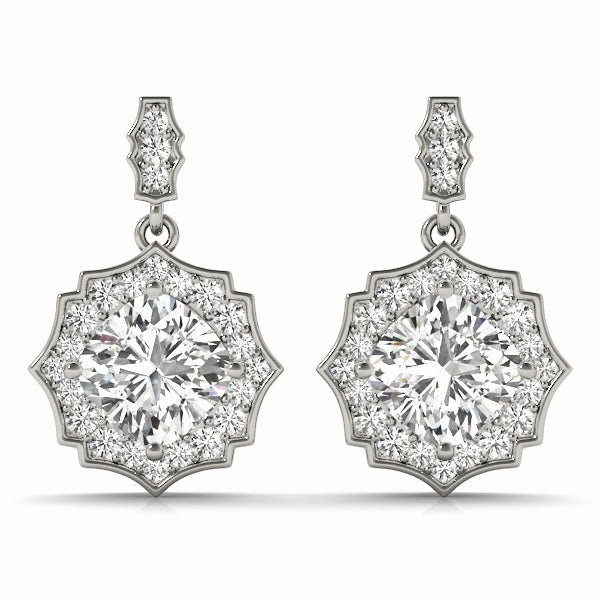 Delicate Style Brilliant Round Diamond Halo Earrings