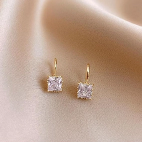 Bohemian Decoration Gold Plated Simple Style Square Diamond Drop Earrings