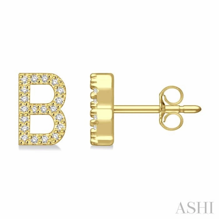Modern Look Fashion Spark 1/8 Ctw Initial 'B' Round Cut Diamond Earrings in 10K Yellow Gold