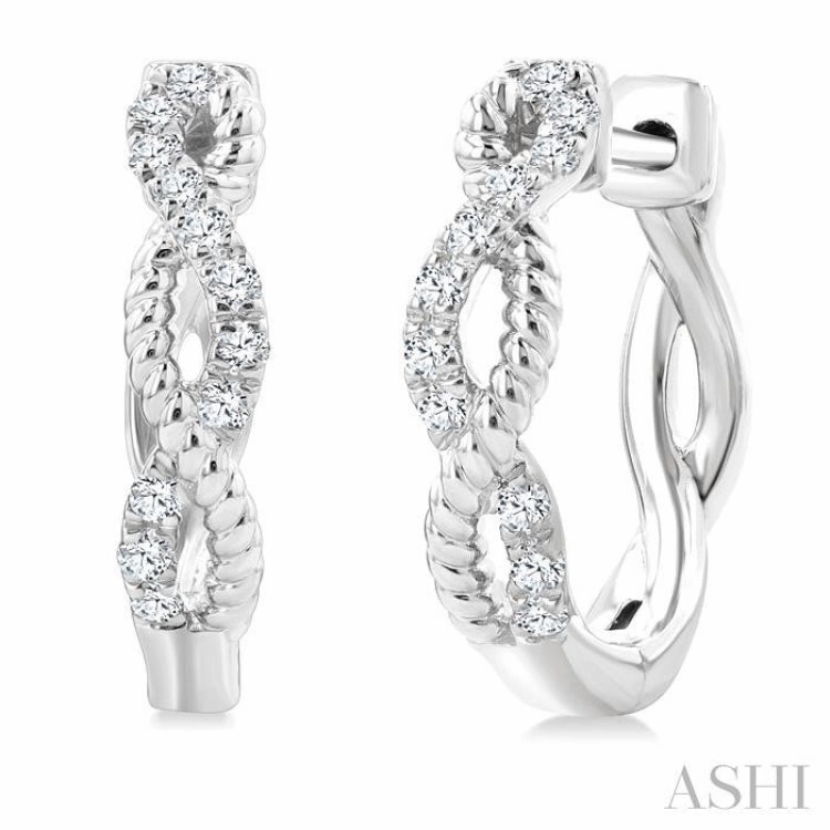 Essential Accessory Shine And Style 1/4 Ctw Split & Twisted Rope and Round Cut Diamond Huggie Petite Earrings in 10K White Gold