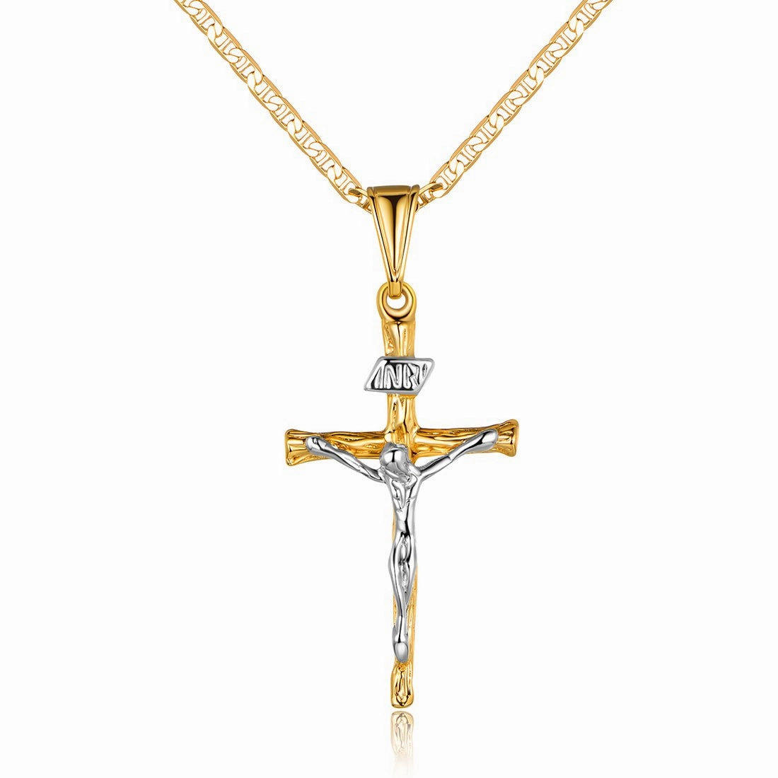Artful Touch 18K Gold Plated Two-Tone Cross Pendant Necklace