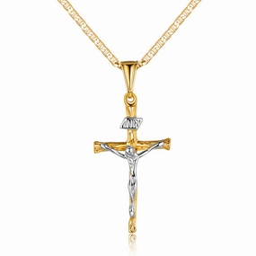 Value Design 18K Gold Plated Two-Tone Cross Pendant Necklace