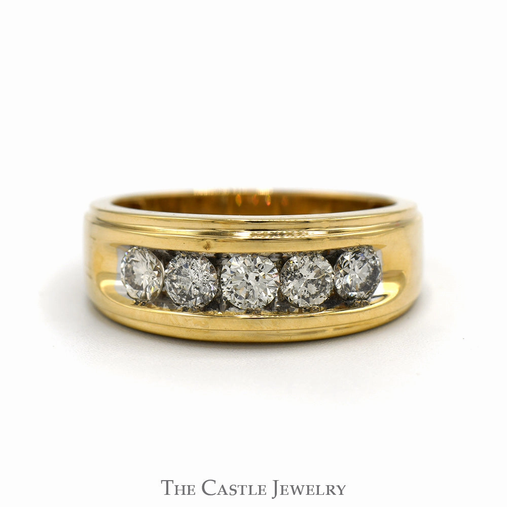 1.5cttw 5 Round Nick Set Diamond Men's Band in 10k Yellow Gold Artistic Display