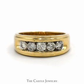1.5cttw 5 Round Nick Set Diamond Men's Band in 10k Yellow Gold Artistic Display