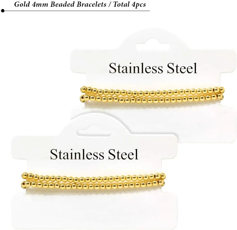 by you Stainless Steel Gold Silver Beaded Ball Bracelets for Women Stretchable Elastic Bracelet Set