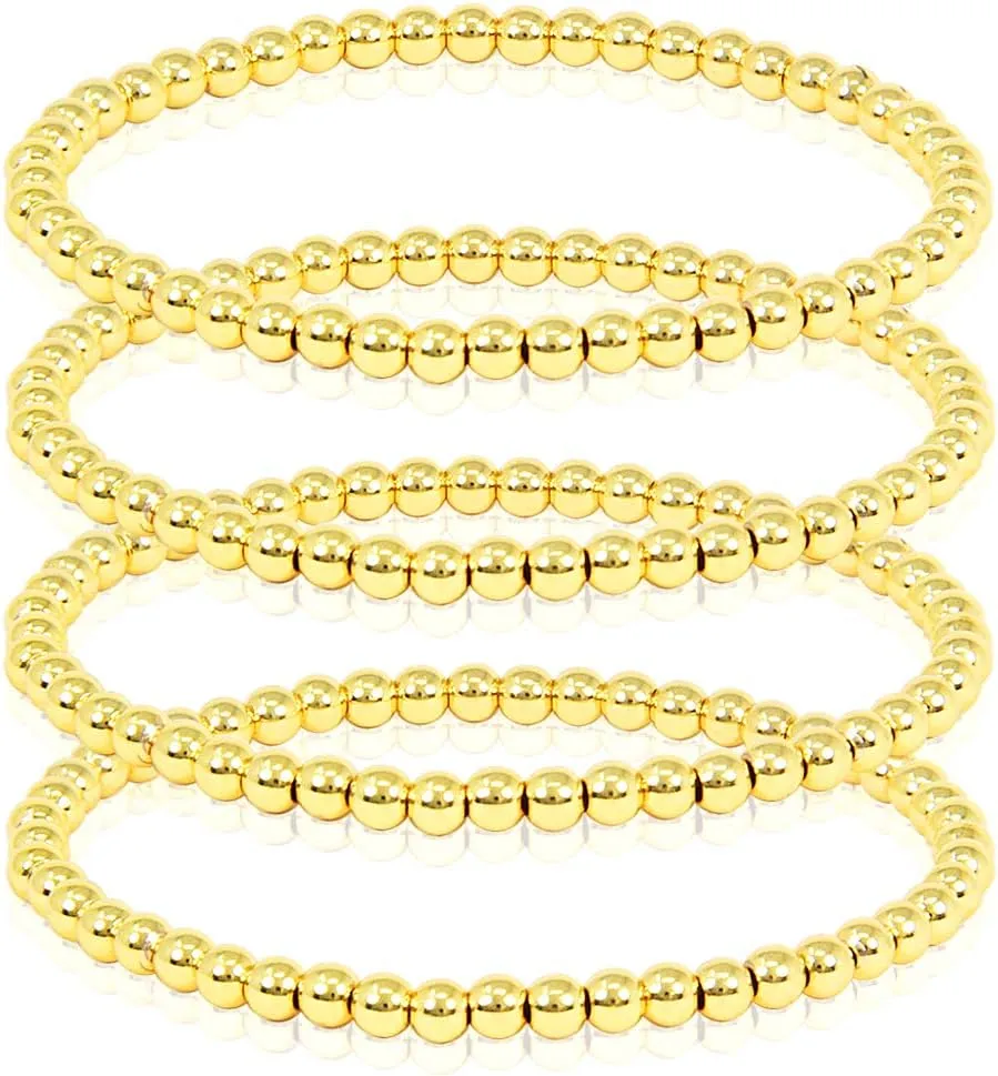 by you Stainless Steel Gold Silver Beaded Ball Bracelets for Women Stretchable Elastic Bracelet Set