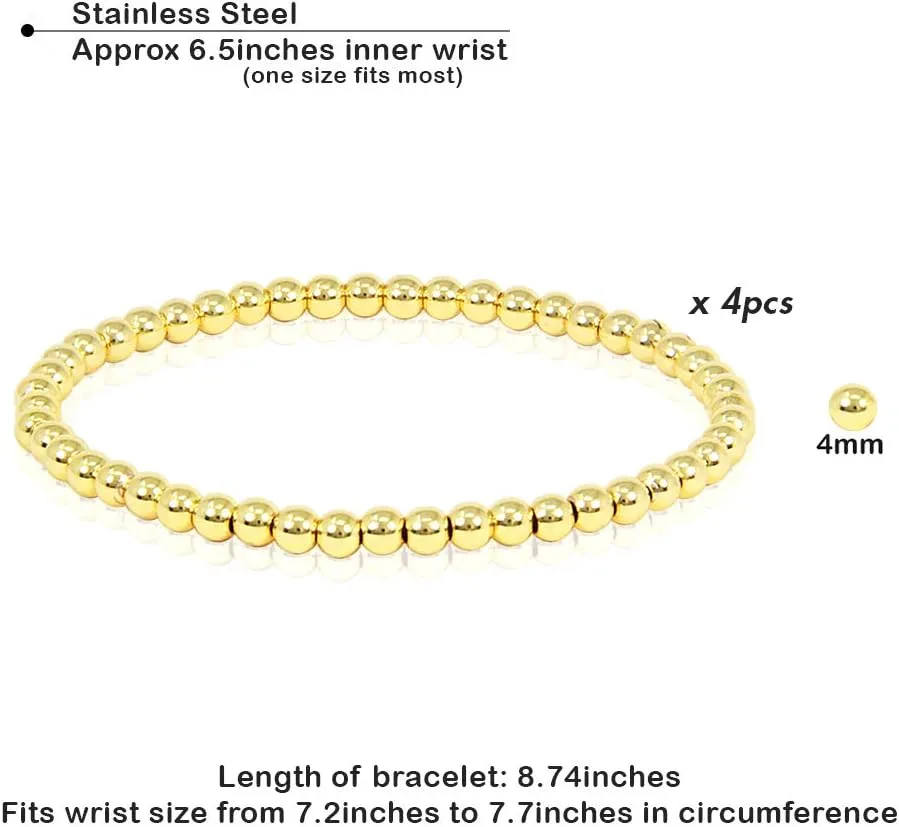 by you Stainless Steel Gold Silver Beaded Ball Bracelets for Women Stretchable Elastic Bracelet Set