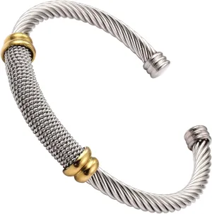 Cable Bracelet for Women Cuff Twisted Wire Vintage ladies bangle bracelets Elastic Adjustable Stainless Steel Jewelry With Gift Box