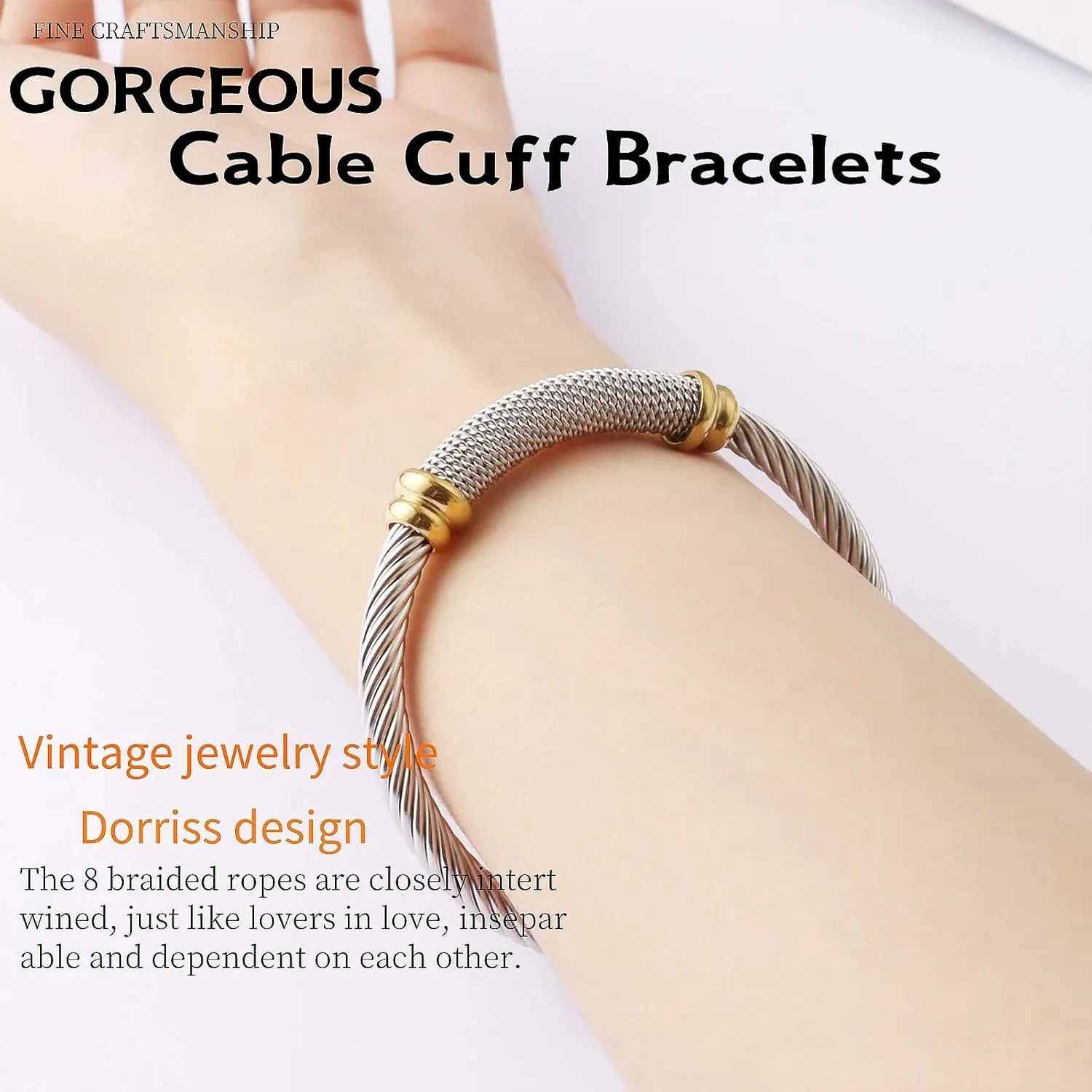Cable Bracelet for Women Cuff Twisted Wire Vintage ladies bangle bracelets Elastic Adjustable Stainless Steel Jewelry With Gift Box