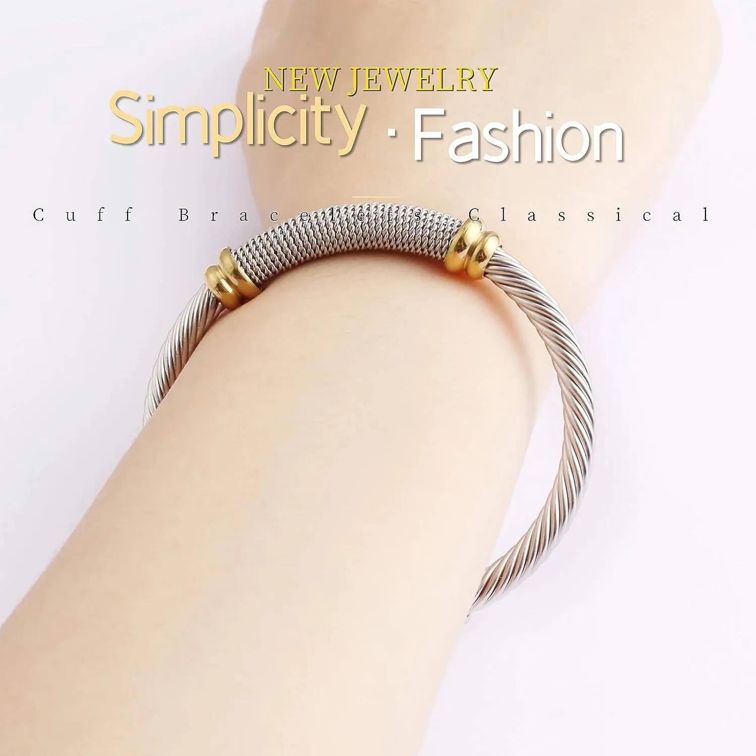 Cable Bracelet for Women Cuff Twisted Wire Vintage ladies bangle bracelets Elastic Adjustable Stainless Steel Jewelry With Gift Box