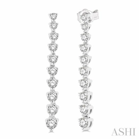 1/2 ctw Round Cut Diamond Riviera Drop Earring in 14K White Gold Minimal Touch