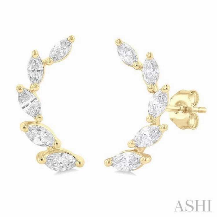 Formal Vibe Lightweight Accent 1/2 Ctw Graduated Marquise Cut Diamond Fashion Ear Climbers in 14K Yellow Gold