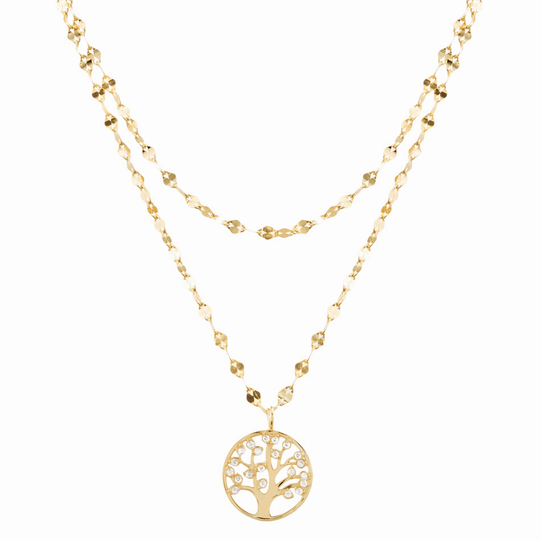 Lesa Michele Cubic Zirconia Tree of Life Choker Layered Necklace Yellow Gold Plated Sterling Silver Pretty Adornment Polished Touch