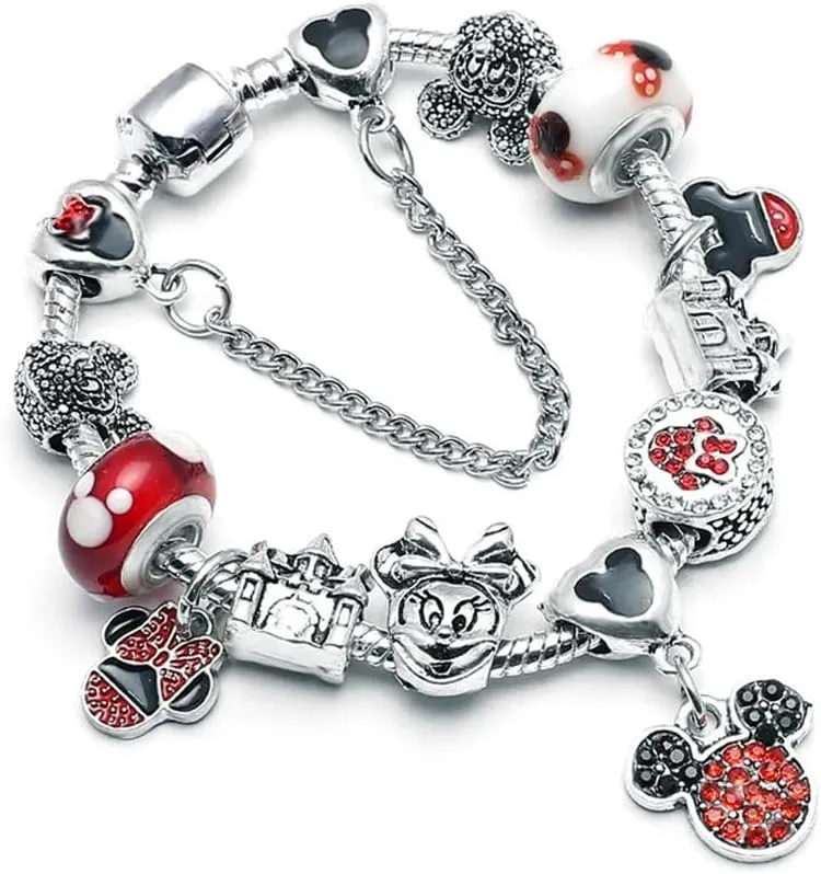 Cartoon Mouse Charms Bracelet, Silver Plated Anti-Tarnish Alloy, 20CM, SHAPER681359412944