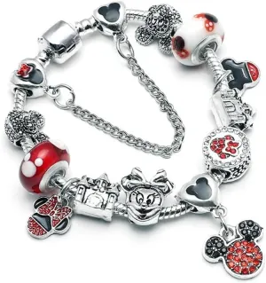 Cartoon Mouse Charms Bracelet, Silver Plated Anti-Tarnish Alloy, 20CM, SHAPER681359412944