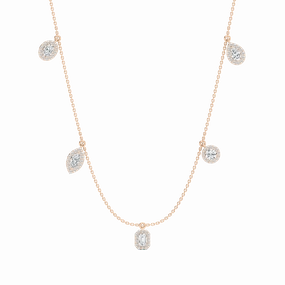 2 ctw Multi-Shape Lab Grown Diamond Halo Station Necklace - 18 Inches Travel Present Offering Jewelry