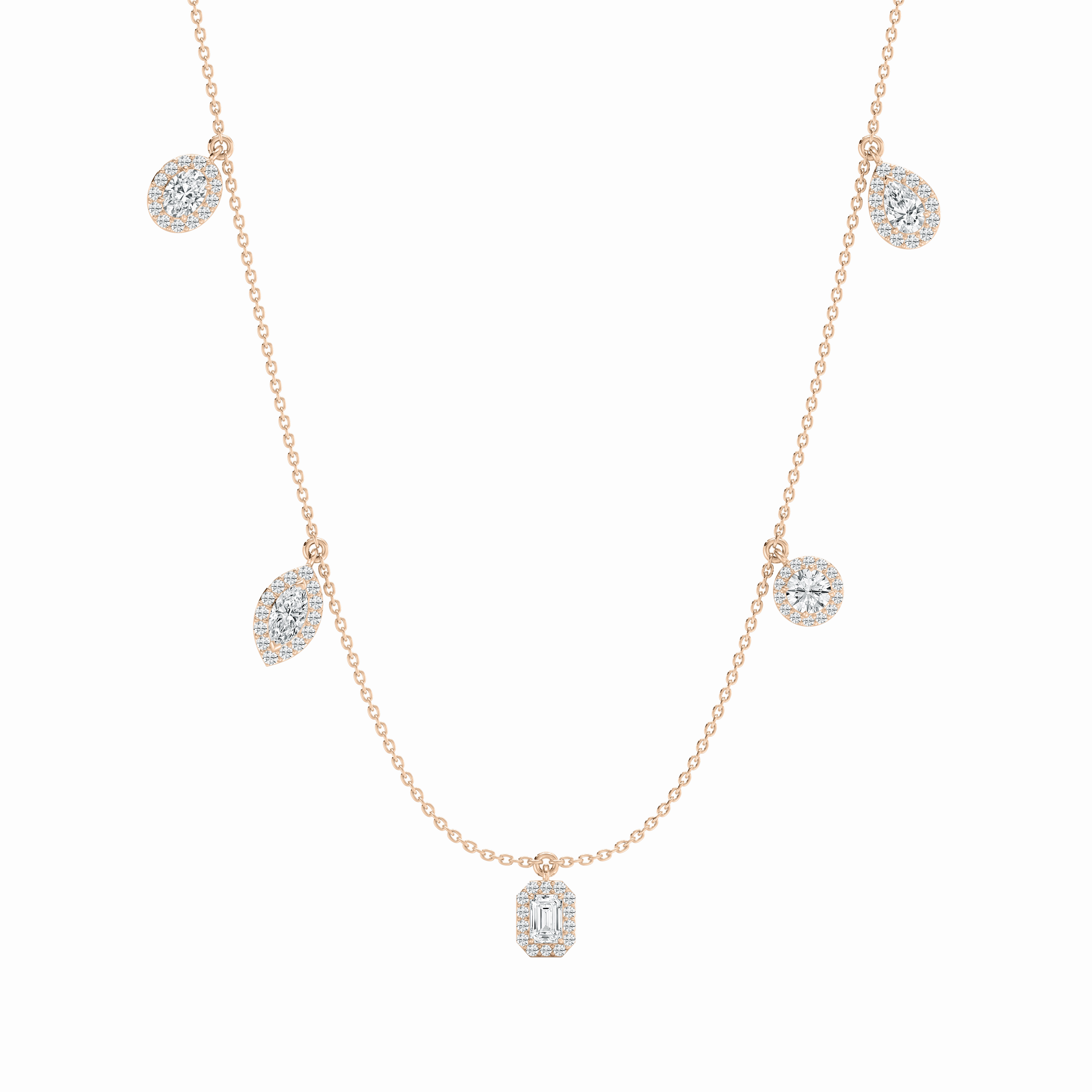 2 ctw Multi-Shape Lab Grown Diamond Halo Station Necklace - 18 Inches Smart Accent