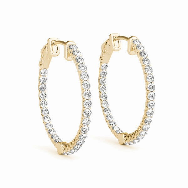 Diamond Inside Out Hoop Earrings in Multiple Gold Options Secure Element Modern Accent