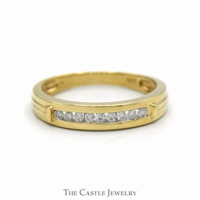 Channel Set Diamond Band with Grooved Sides in 10k Yellow Gold Refined Edge Elegant Texture