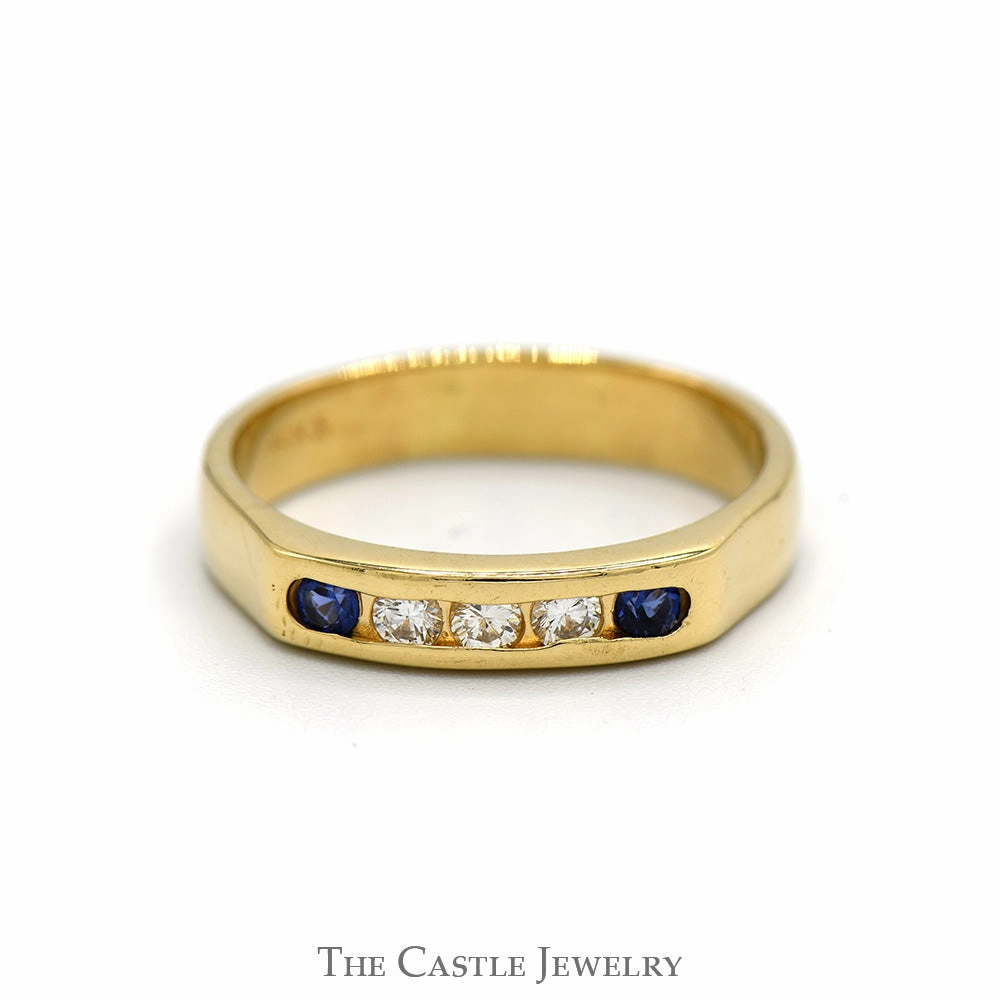 Channel Set Sapphire & Diamond Wedding Band in 14k Yellow Gold Hypoallergenic Article