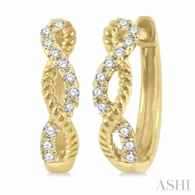 Sparkling Shine Pieces Timeless Fit 1/10 ctw Split & Twisted Rope and Round Cut Diamond Huggie Petite Earrings in 14K Yellow Gold