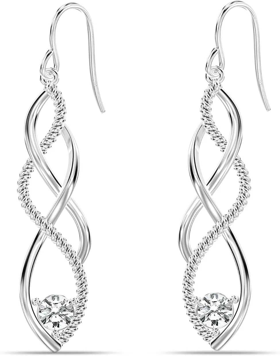 Charmsy 925 Sterling Silver Infinity Knot Twist French Wire Drop Dangle Earrings for Women