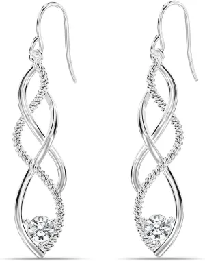 Charmsy 925 Sterling Silver Infinity Knot Twist French Wire Drop Dangle Earrings for Women