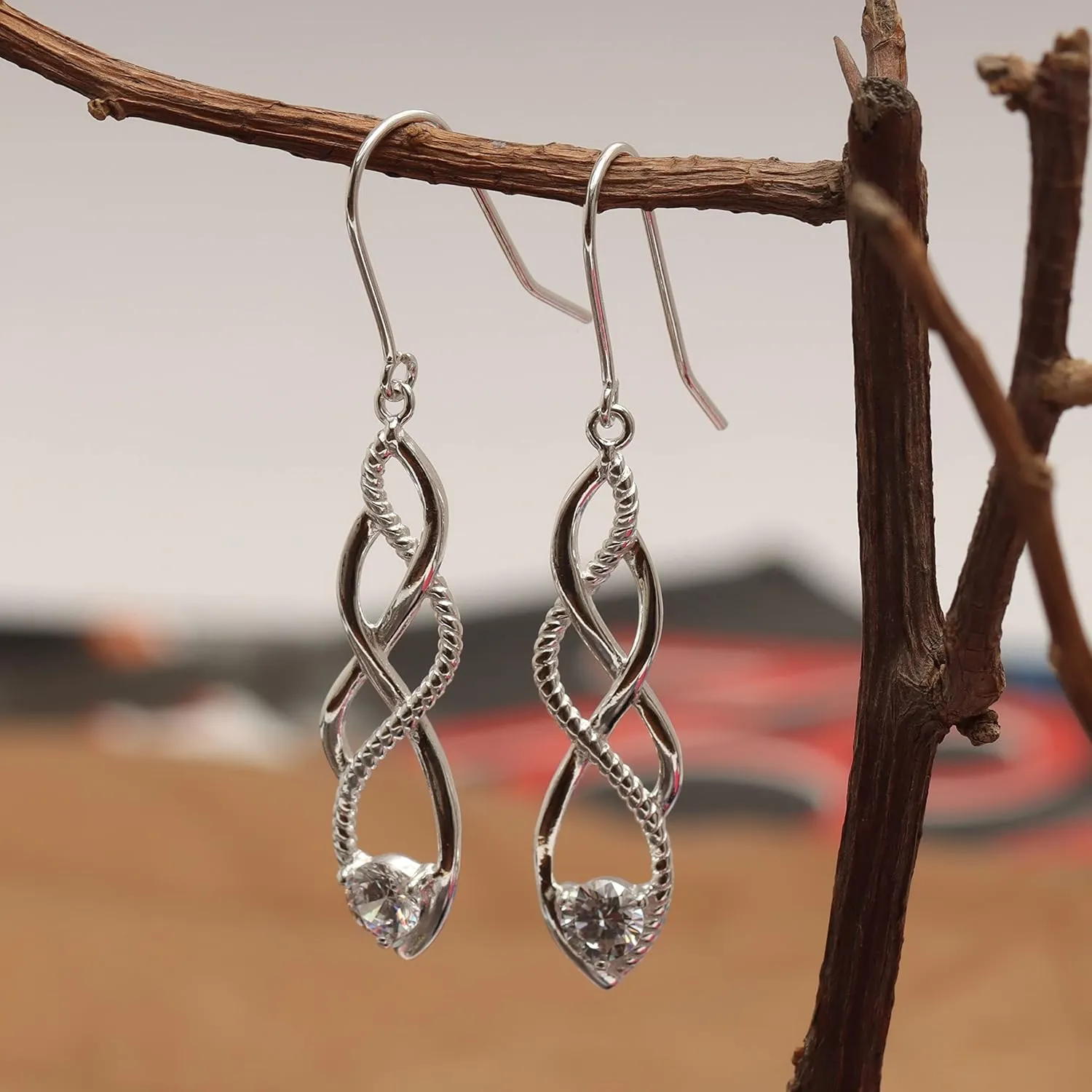 Charmsy 925 Sterling Silver Infinity Knot Twist French Wire Drop Dangle Earrings for Women