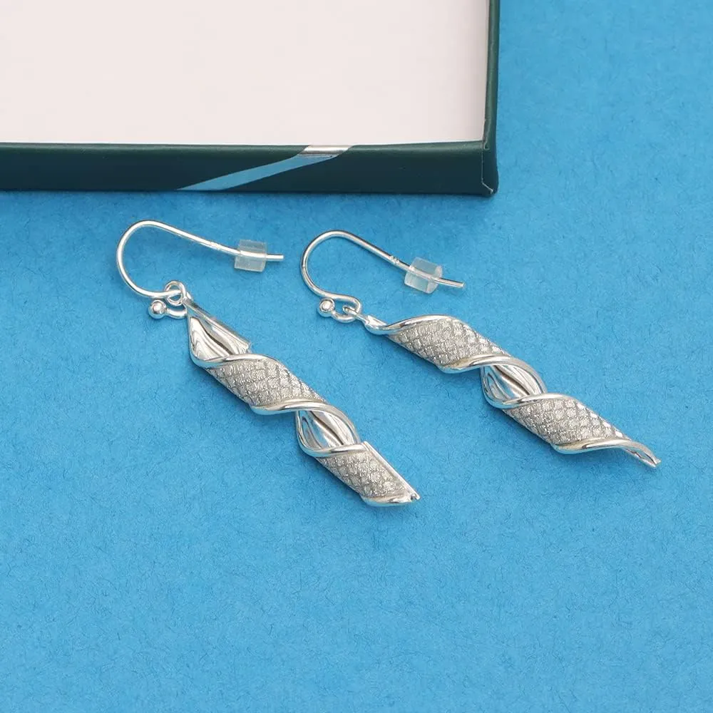 Charmsy 925 Sterling Silver Infinity Knot Twist French Wire Drop Dangle Earrings for Women