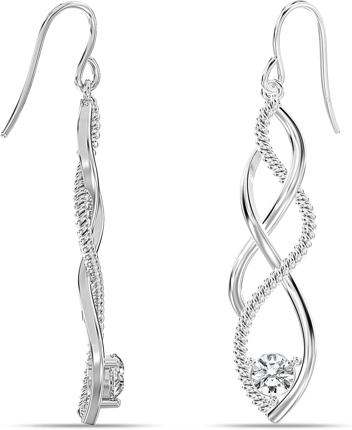 Charmsy 925 Sterling Silver Infinity Knot Twist French Wire Drop Dangle Earrings for Women