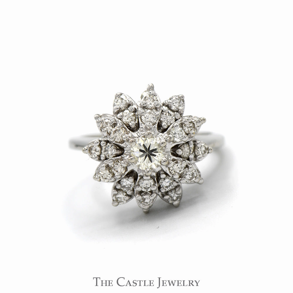 1/2cttw Starburst Diamond Cluster Ring in 14k White Gold Superior Craftsmanship Gorgeous appearance
