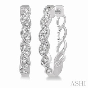 1/6 Ctw Braided Pattern Round Cut Diamond Hoop Earrings in 10K White Gold Fashionable Jewelry Subtle Form