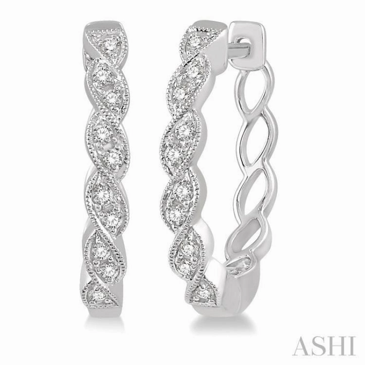 1/6 Ctw Braided Pattern Round Cut Diamond Hoop Earrings in 10K White Gold Fashionable Jewelry Subtle Form