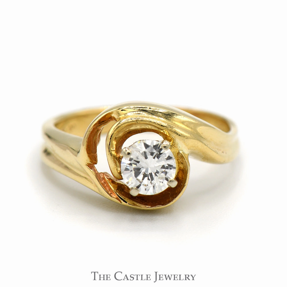 1/2ct Round Diamond Solitaire in 14k Yellow Gold Open Looped Designed Ring Romantic Present