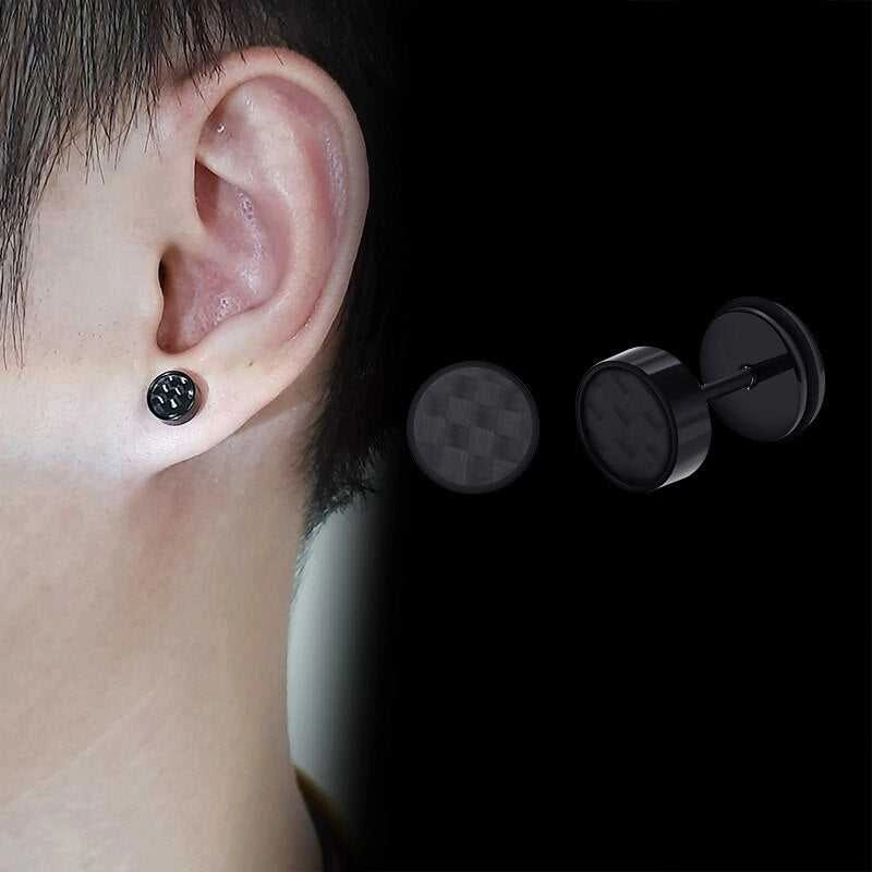 Lightweight Finish Dainty Item Cycolinks Stainless Steel Carbon Fiber Stud Earrings