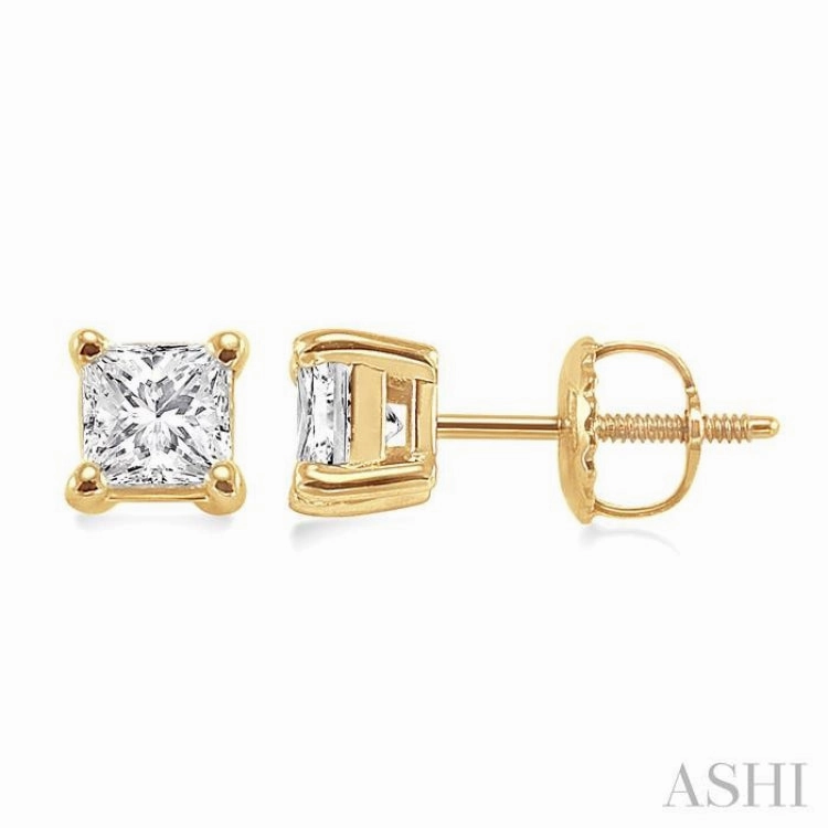 Ethereal Vibe Style Pop 1 Ctw Princess Cut Diamond Stud Earrings in 14K Yellow Gold