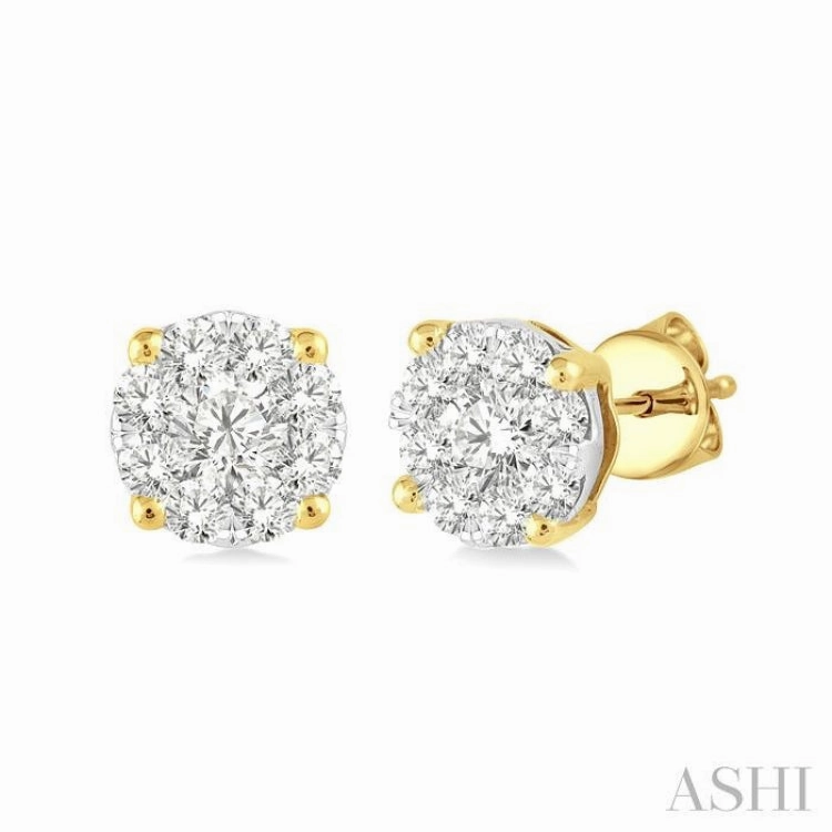 Seasonal Light Timeless Look Design 1/3 Ctw Lovebright Round Cut Diamond Stud Earrings in 14K Yellow and white Gold