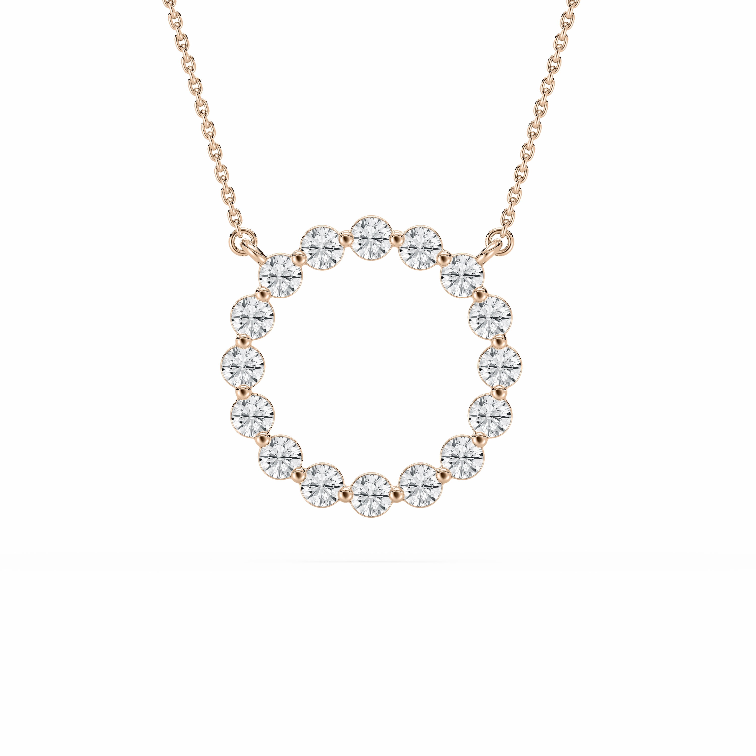 1 ctw Round Lab Grown Diamond Single Shared Prong Circle Pendant - 18 Inches Unique Feature