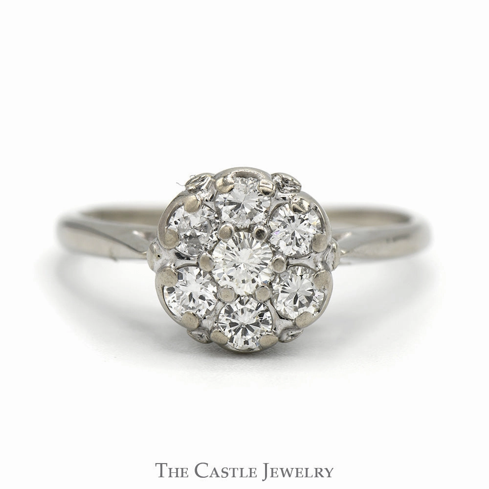 3/4cttw 7 Round Diamond Cluster Ring in 14k White Gold Personal Accessory