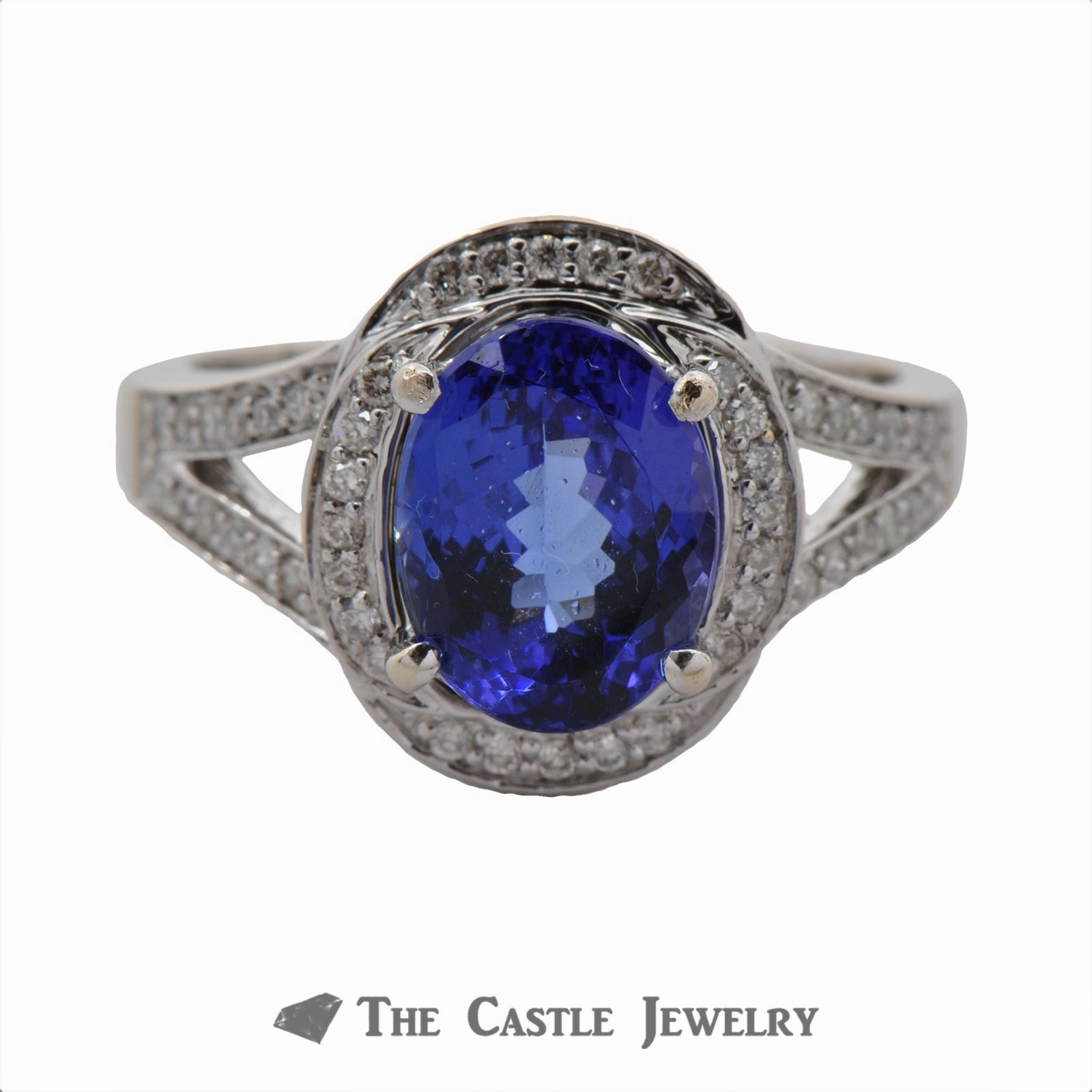 Value Accessory Model Accessory Oval Tanzanite Ring with Layered Diamond Bezel